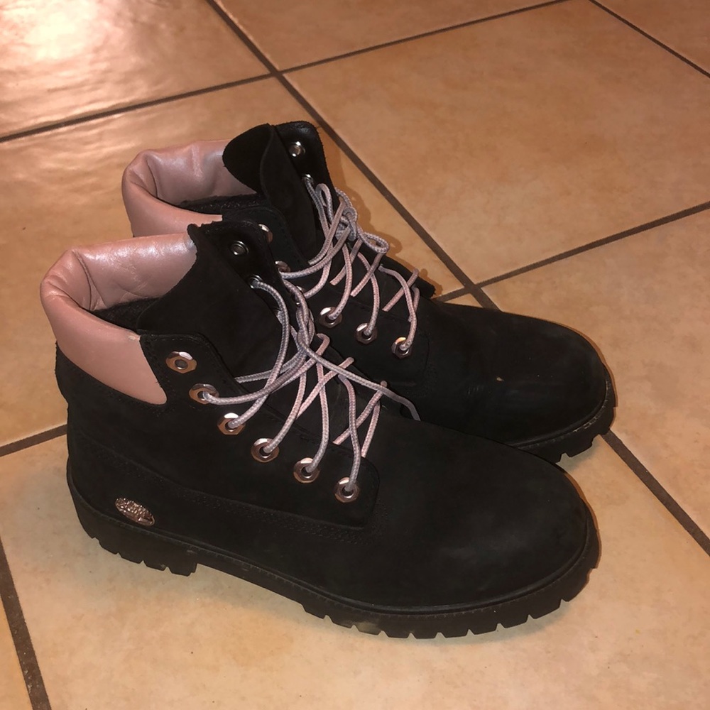 Black Timberlands with Rose Gold Pink Detail